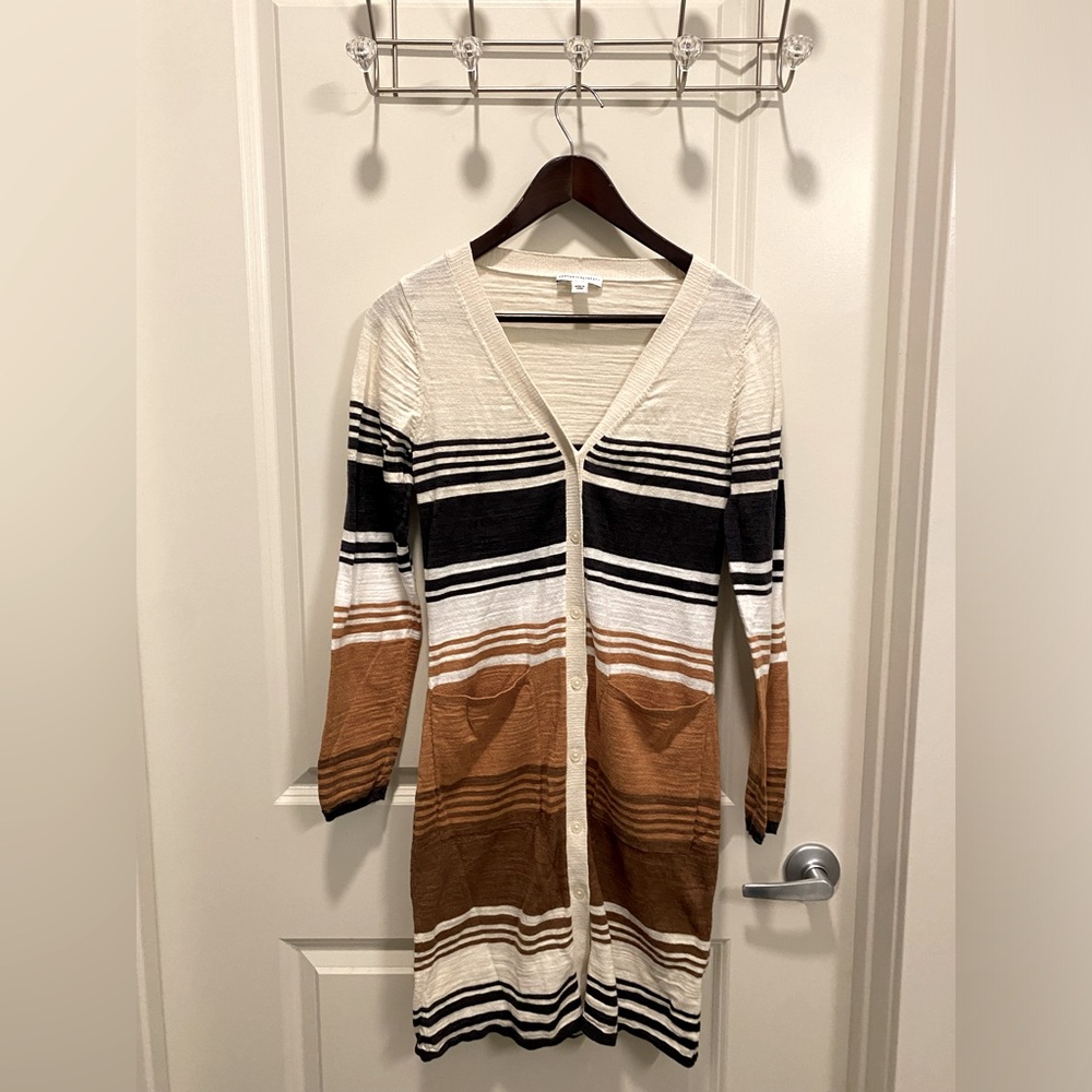Long Cardigan/Button Front/Cotton BlendStriped XS